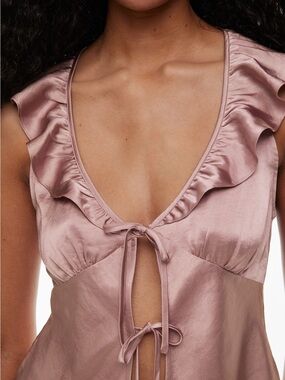 Wilfred Satin Ruffle Tie-Front Top - Dusty Rose Tonka Blouse